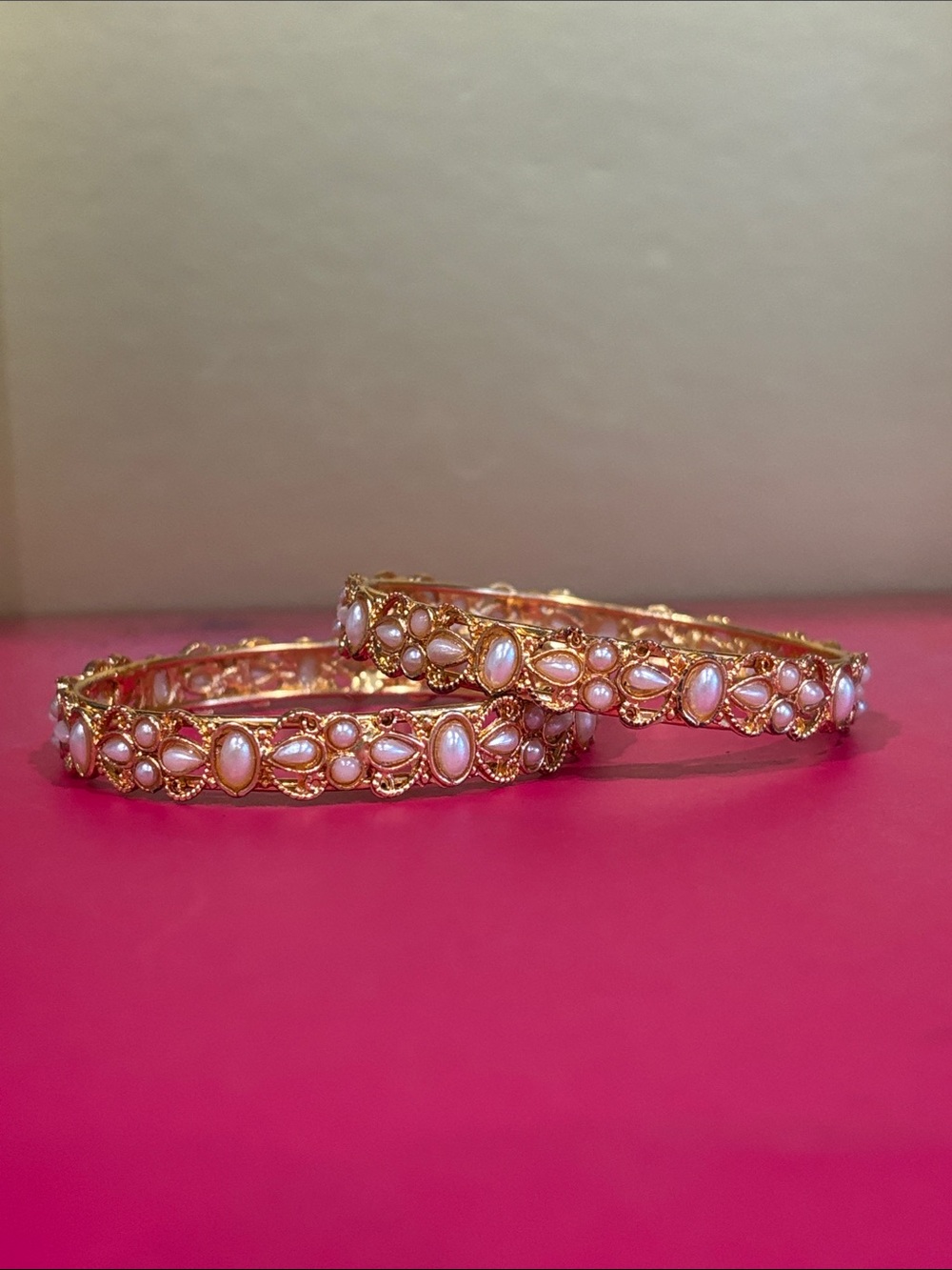 Gold Pearl Accent Bangle Bracelet Bracelet - Gold